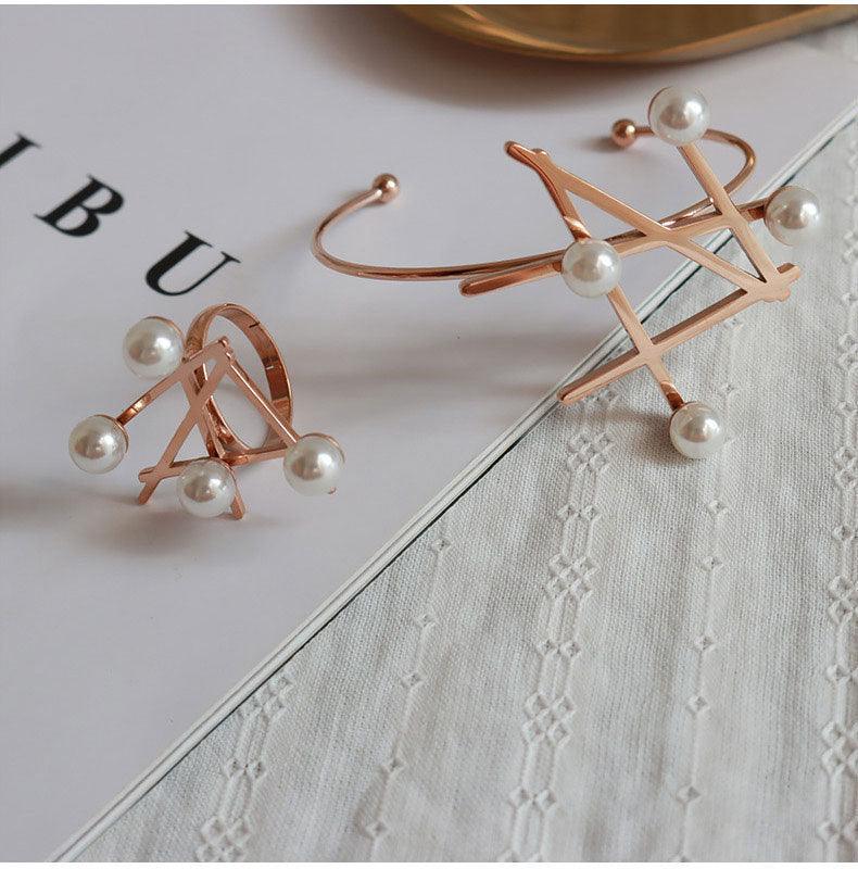 Pearl Irregular Bracelet & Ring Jewelry Set - zuzumia