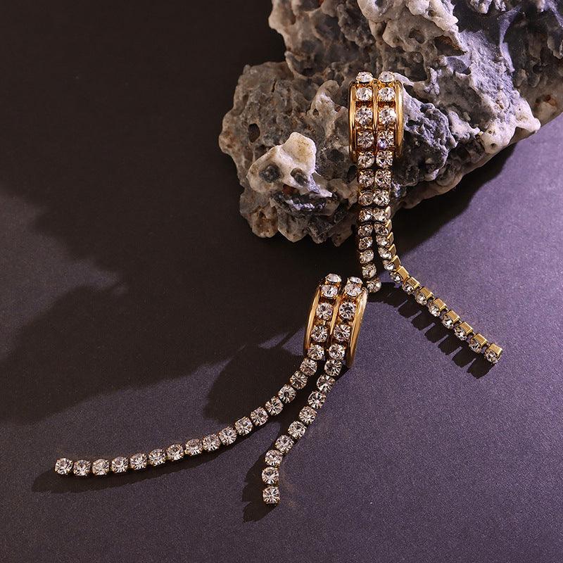 Cubic Zirconia Long Dangle Earrings - zuzumia