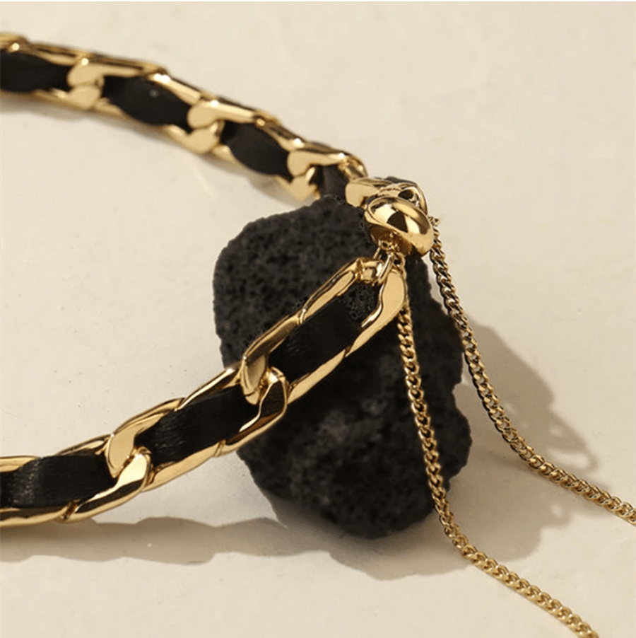 Leather Rope Chain Tassel Pull Necklace - zuzumia