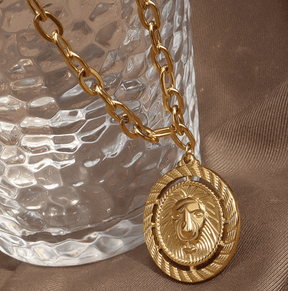 Three Layers of Female Moon Lion Pendant Sweater Necklace