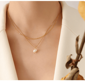 Pearl Double Layered Lock Pendant Necklace - zuzumia