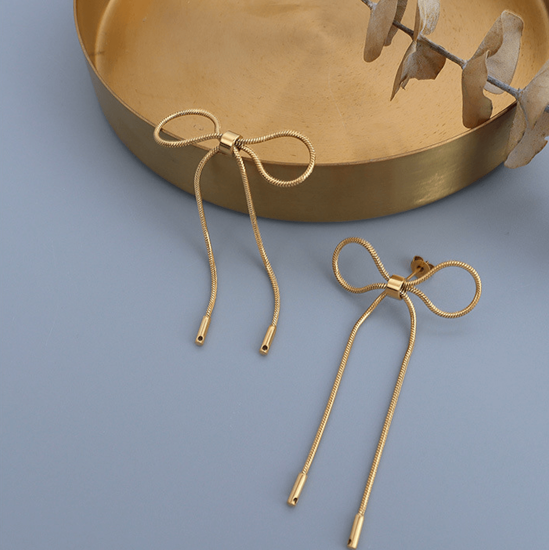 Bowknot long flowing Chain Earrings
