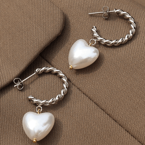 Peach Heart Pearl Hoop Earrings - zuzumia