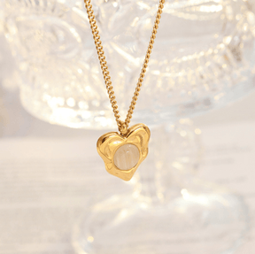 Heart shaped inlaid Opal Pendant Necklace - zuzumia