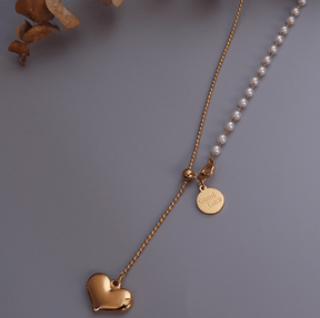 Round Brand Peach Heart Love Pearl Elegant Tassel Necklace
