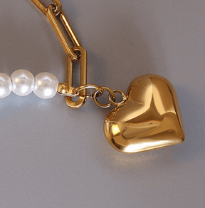 Stainless Steel Pearl Peach Heart Necklace - zuzumia