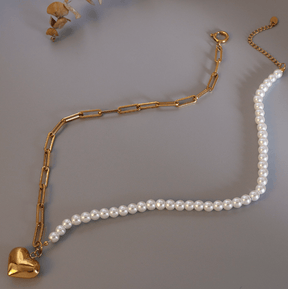 Stainless Steel Pearl Peach Heart Necklace - zuzumia