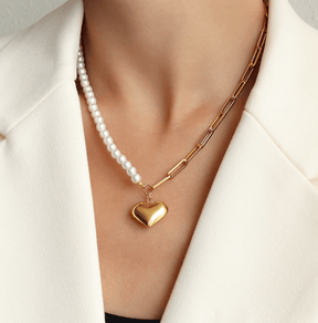 Stainless Steel Pearl Peach Heart Necklace