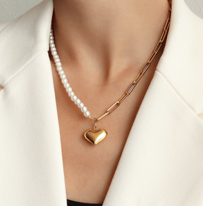 Stainless Steel Pearl Peach Heart Necklace - zuzumia