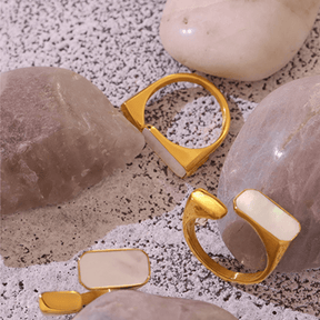 White Seashell Geometric Opening Adjustable Ring - zuzumia