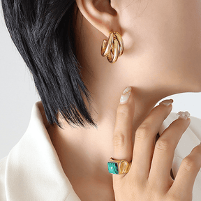 Three-layer C-shaped Hollow Round Tube Earrings - zuzumia