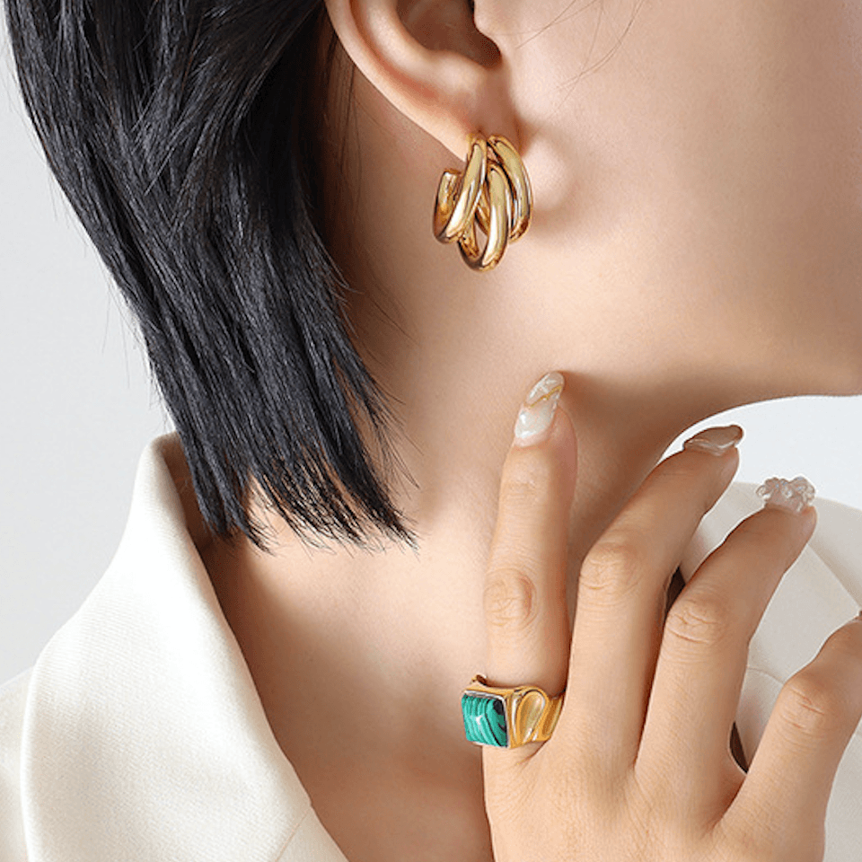 Three-layer C-shaped Hollow Round Tube Earrings - zuzumia