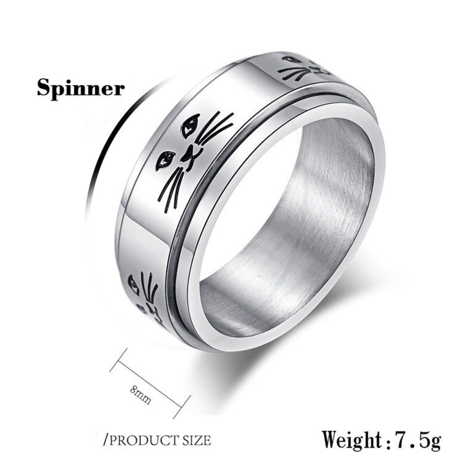 Engraved Cat Spinner Ring