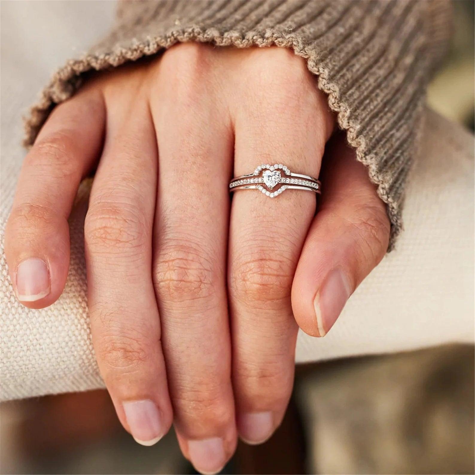 Mother&Daughter Layered Heart Ring - zuzumia